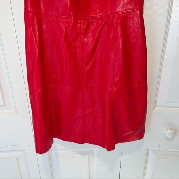 NWT Alice + Olivia Leandra Vegan Leather Mini Dress size 10 in Perfect Ruby - Picture 3 of 9